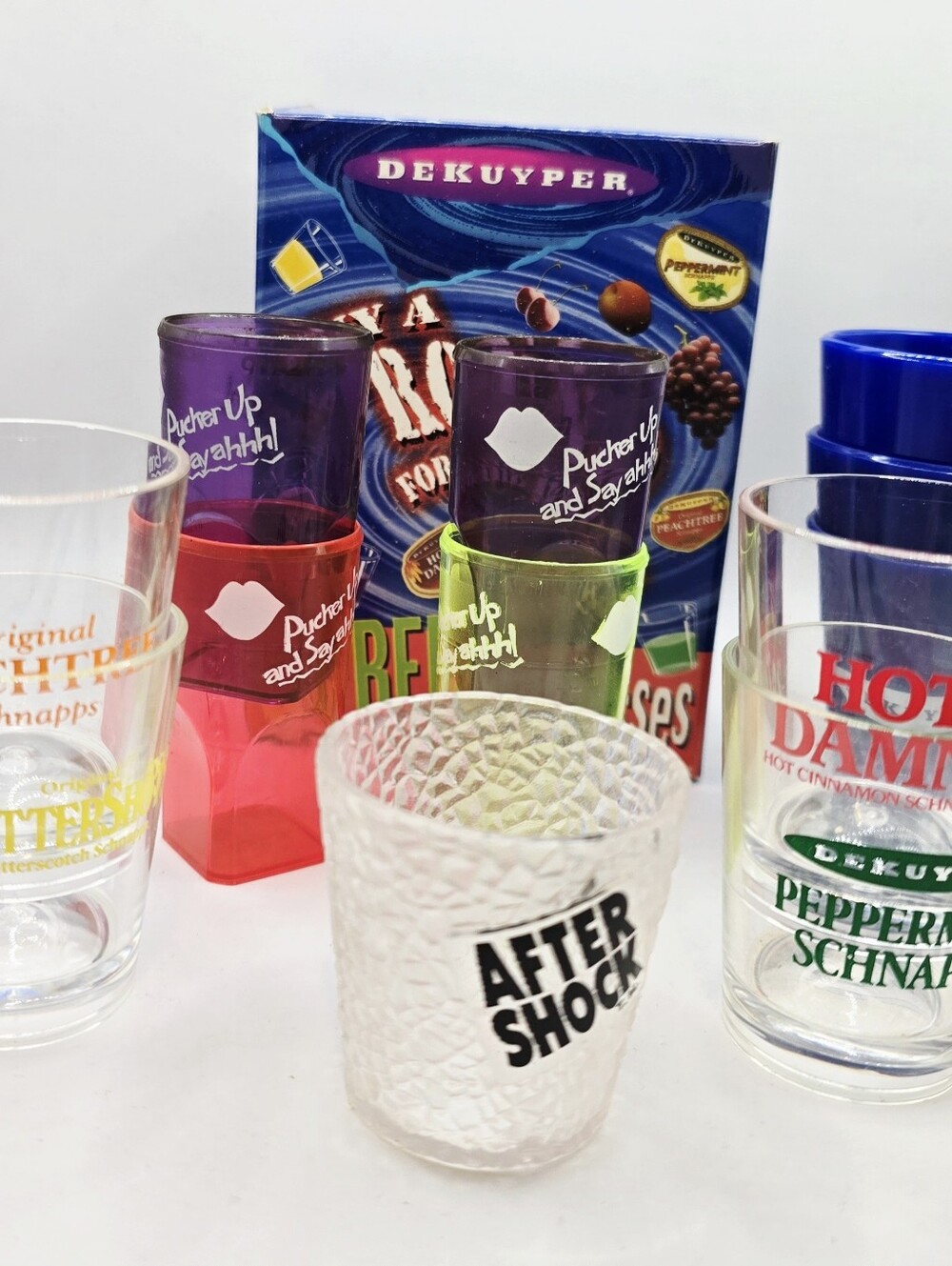 Vintage 90s bar promo shot glasses After Shock Pucker Shnapps